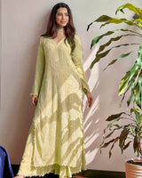 Lemon Cotton Bloom Embroidery Chikankari Kurti Plazzo with Dupatta Set