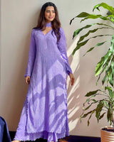 Lavender Cotton Bloom Embroidery Chikankari Kurti Plazzo with Dupatta Set
